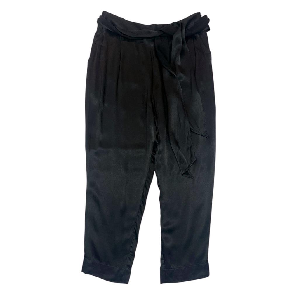 Anthropologie ett:twa Satin Black Tie Waist Wide Leg Trouser Ankle Pants Size 14 - Picture 3 of 16